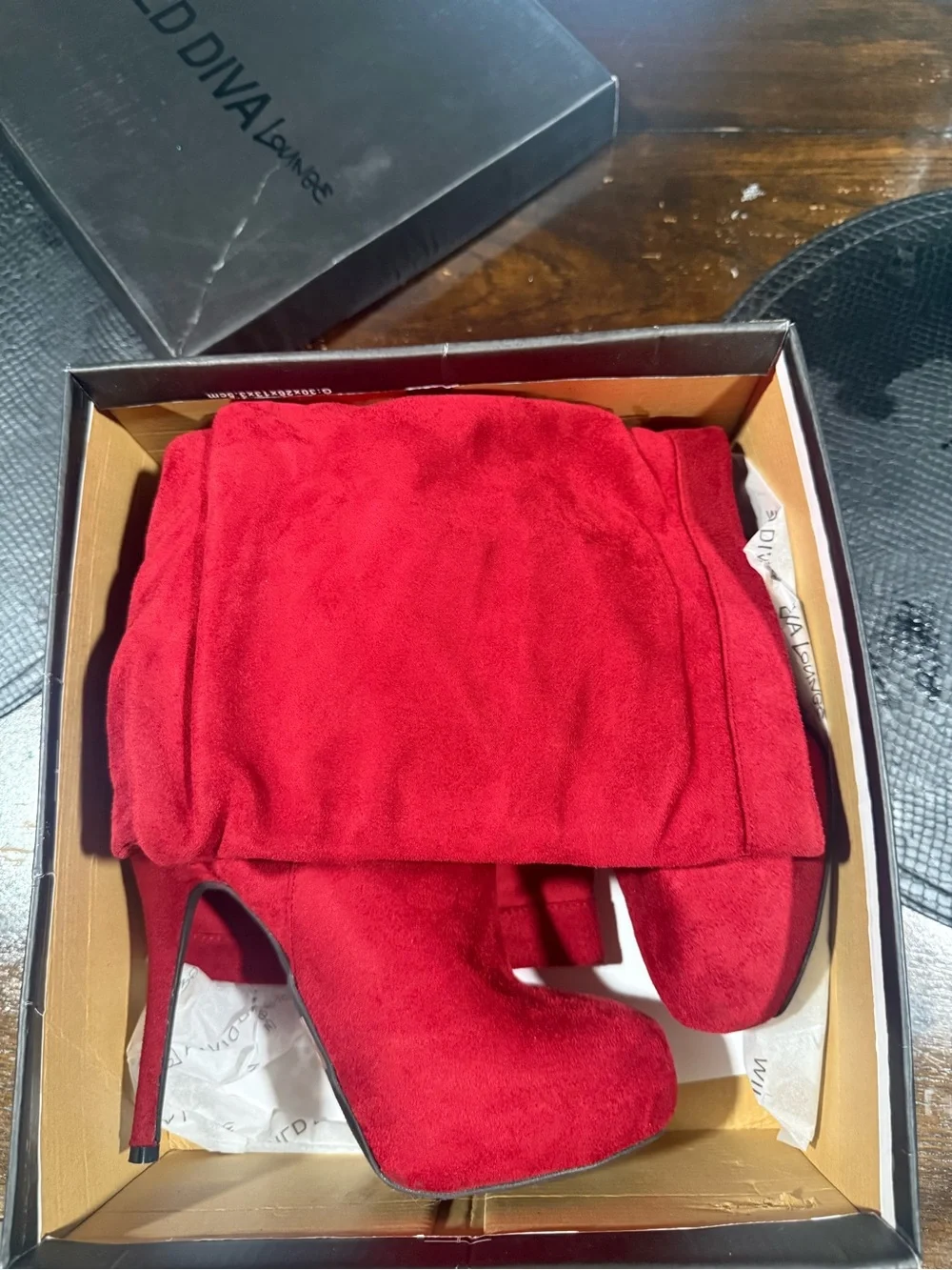 Women's Over-the-Knee Red Suede Stretch Boots